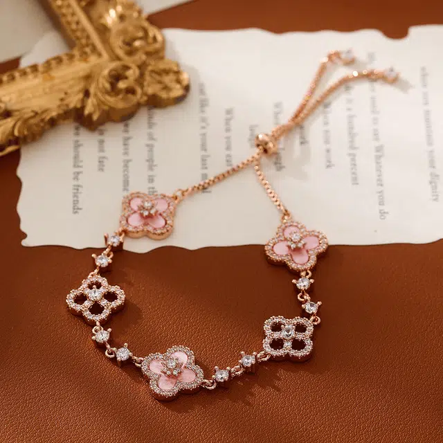 【S925银 爆闪/幸运四叶草】 福韵金 六桂福 五花轻奢浪漫闪耀简约高级森系甜美小清新甜蜜饰爱温柔气质告白氛围感 银 手链 女款