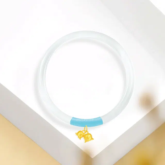 【999足金纯金 锦上添花】 福韵金 六桂福 铃兰花新中式国风国潮手饰轻奢优雅时尚森系多巴胺蓝色繁花小众设计百搭#好运 玉髓 手镯 女款