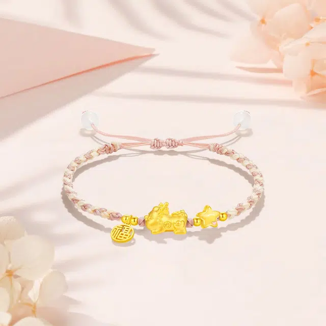 福韵金 福星貔貅手绳新中式国潮转运吞金兽招财纳福小众高级轻奢足金 黄金 一口价 手链 女款