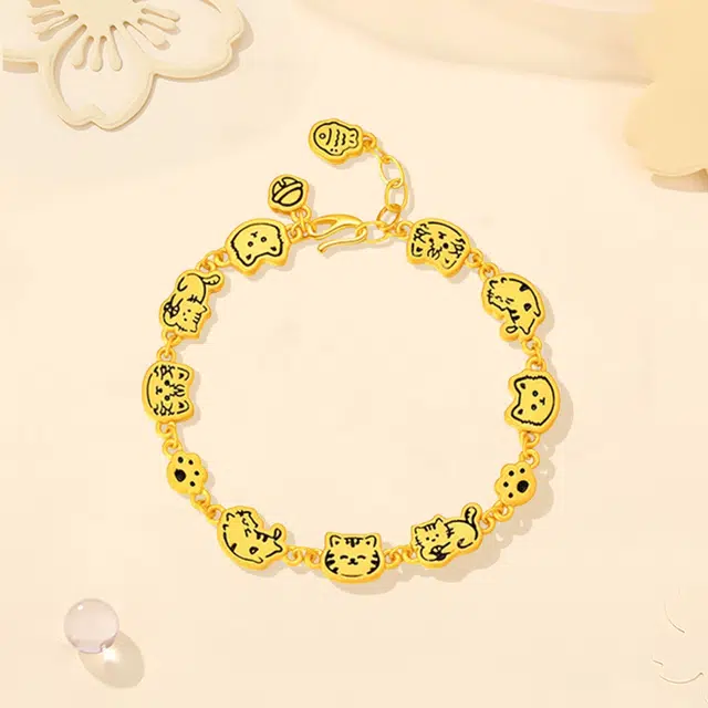 【S925银 好运猫猫】 福韵金 六桂福 快乐哈基米猫咪饼干小鱼干轻奢高级温柔可爱甜美简约小众设计百搭手链 银 手饰 女款