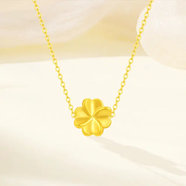 福韵金 四叶草轻奢甜美温柔可爱清新小众高级简约百搭甜蜜锁骨链 合金 项链 女款
