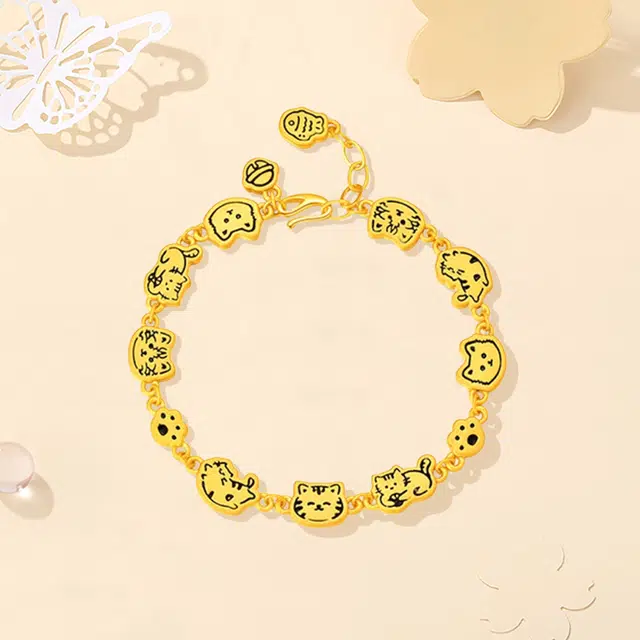 【S925银 好运猫猫】 福韵金 六桂福 快乐哈基米猫咪饼干小鱼干轻奢高级温柔可爱甜美简约小众设计百搭手链 银 手饰 女款