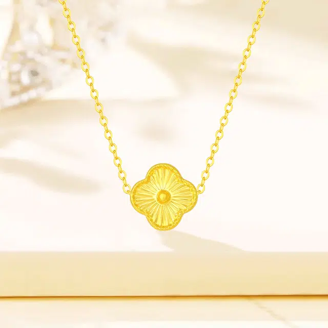 福韵金 花花雷射四叶草简约甜美森系灵动闪耀轻奢小清新小众高级锁骨链 合金 项链 女款