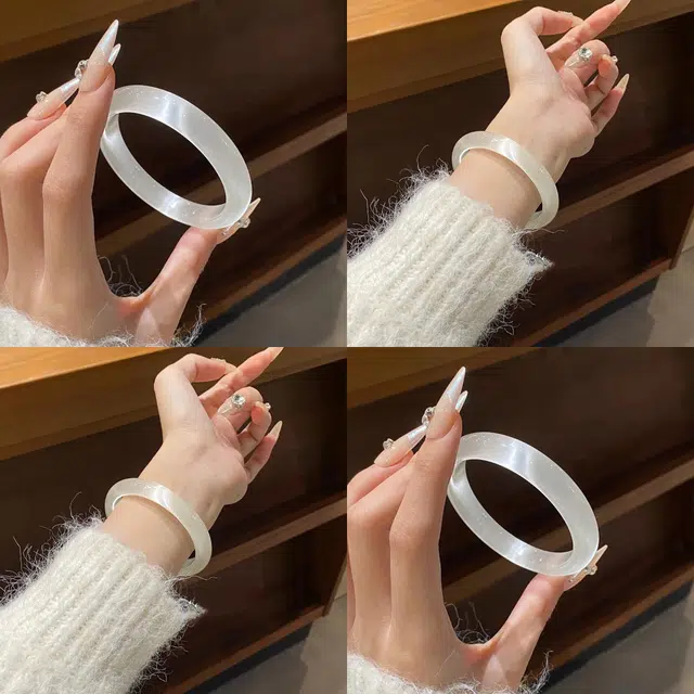 六桂福珠宝 白月光一步一响 新中式国风国潮复古汉服圆条美人镯叮当镯子精致素雅小众气质优雅显白 福韵金 好运 玻璃猫眼 玉石手镯 女款