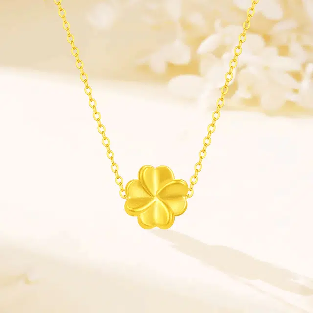 福韵金 四叶草轻奢甜美温柔可爱清新小众高级简约百搭甜蜜锁骨链 合金 项链 女款