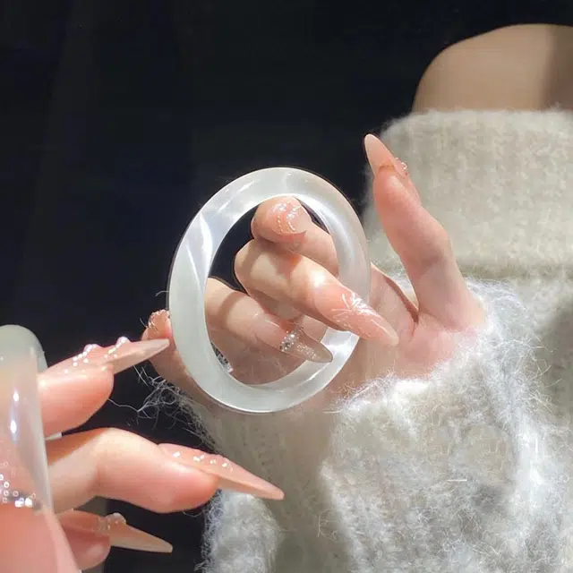 六桂福珠宝 白月光一步一响 新中式国风国潮复古汉服圆条美人镯叮当镯子精致素雅小众气质优雅显白 福韵金 好运 玻璃猫眼 玉石手镯 女款