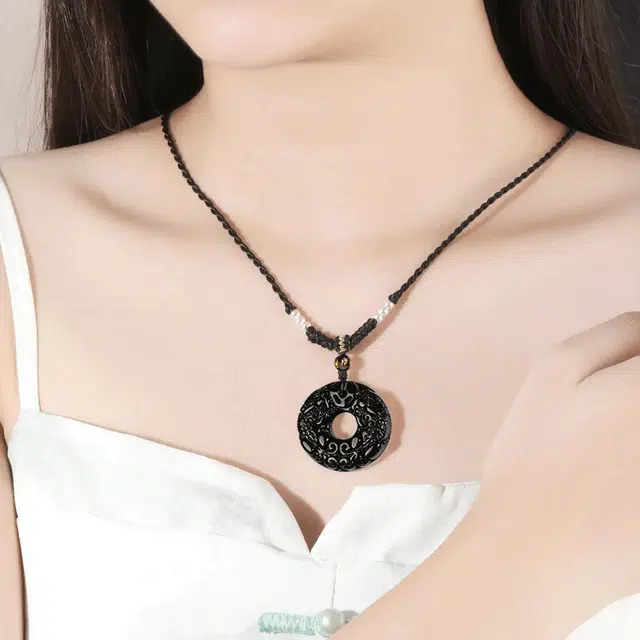 扣住浪漫卡片 福韵金 貔貅平安扣新中式国潮国风民族风简约平安纳福简约本命年百搭#好运 黑曜石 项链 女款