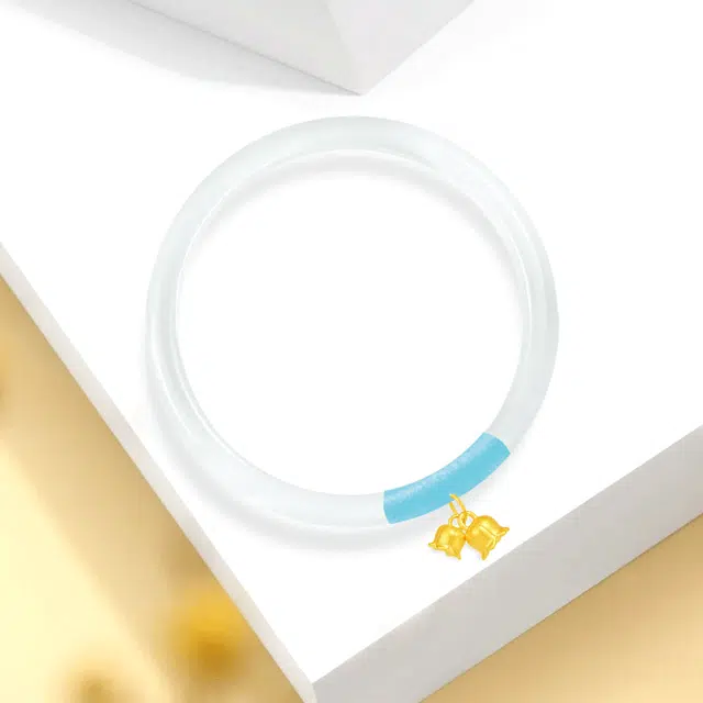 【999足金纯金 锦上添花】 福韵金 六桂福 铃兰花新中式国风国潮手饰轻奢优雅时尚森系多巴胺蓝色繁花小众设计百搭#好运 玉髓 手镯 女款