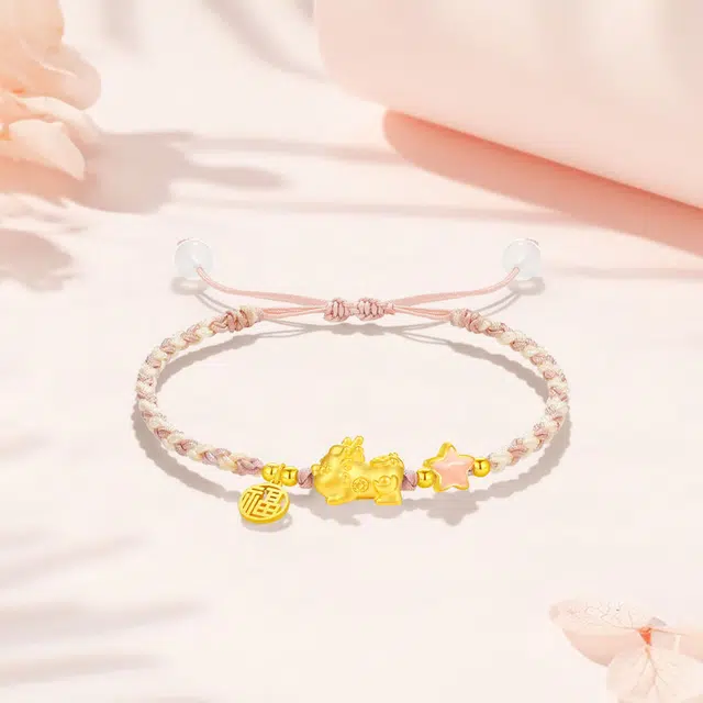 福韵金 福星貔貅手绳新中式国潮转运吞金兽招财纳福小众高级轻奢足金 黄金 一口价 手链 女款