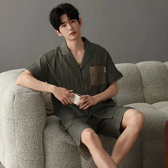 卡绚 简约休闲舒适撞色口袋家居服睡衣套装 男款