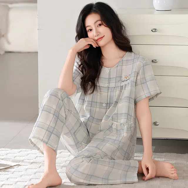 卡绚 简约短袖长裤大码休闲舒适家居服睡衣套装 女款