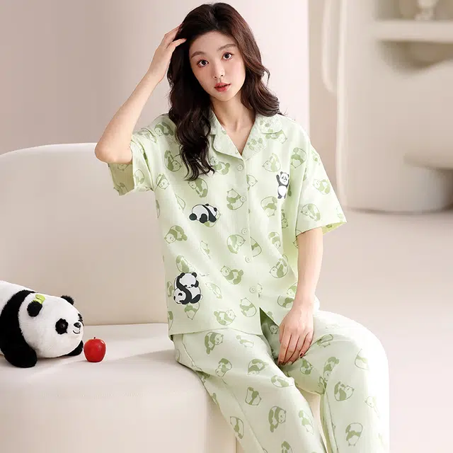 卡绚 带胸垫薄款短袖甜美风家居服睡衣套装 女款