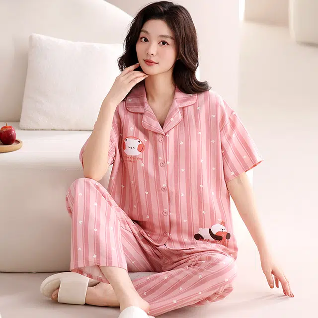 卡绚 带胸垫薄款短袖甜美风舒适可外穿家居服睡衣套装 女款