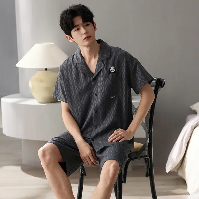 卡绚 短袖短裤简约加大码开衫舒适休闲家居服可外穿夏季睡衣套装 男款