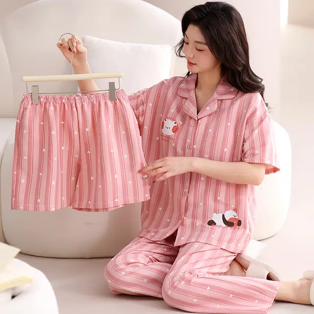 卡绚 带胸垫薄款短袖甜美风舒适可外穿家居服睡衣套装 女款