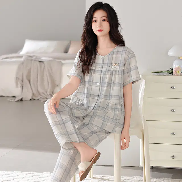 卡绚 简约短袖长裤大码休闲舒适家居服睡衣套装 女款