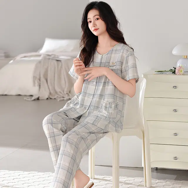 卡绚 简约短袖长裤大码休闲舒适家居服睡衣套装 女款
