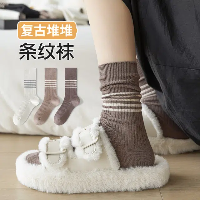 都市丽人 复古民族风美拉德双针日系堆堆中筒袜 女款 组合装