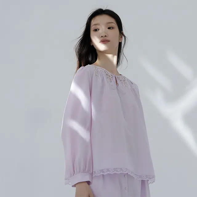 桑罗 丝棉睡衣套装自带胸垫防凸点长袖内衣 女款 礼盒装