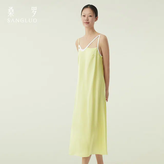 桑罗 简约亲肤舒适凉感可外穿无袖吊带睡裙 女款 陶瓷黄