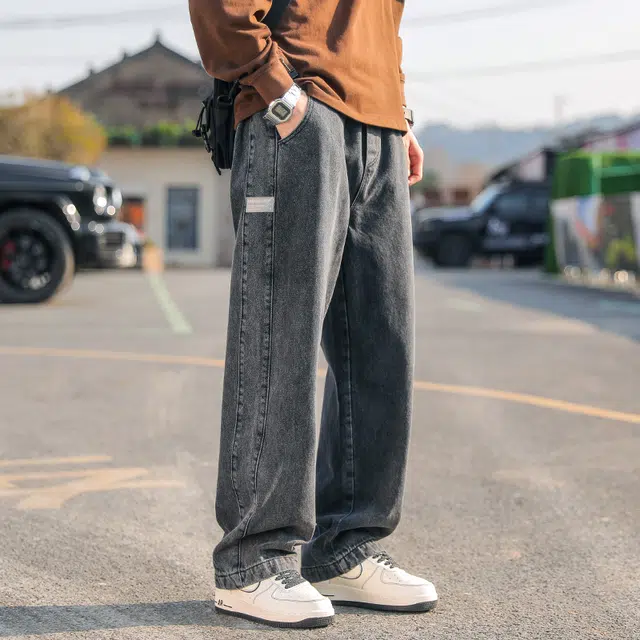 巴塞罗那足球俱乐部 美式高街复古做旧重工水洗宽松阔腿垂感直筒潮流休闲百搭通勤牛仔裤 男女同款