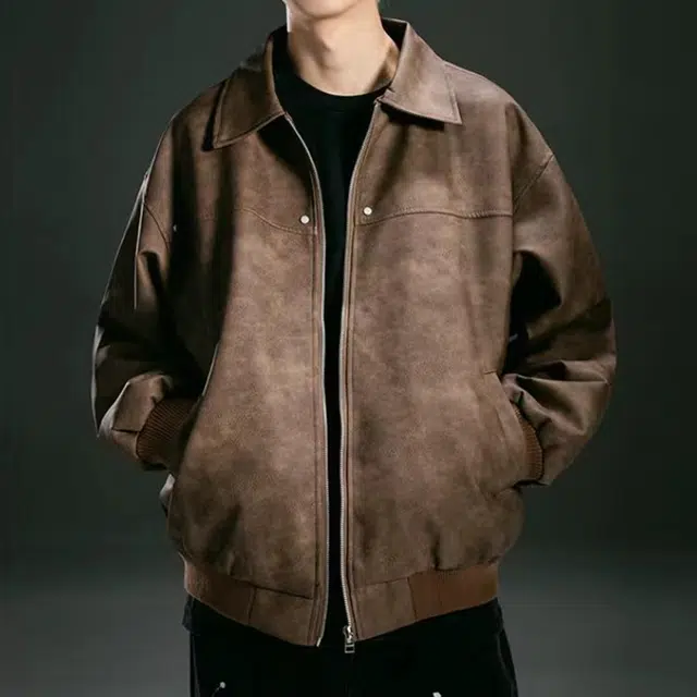 巴塞罗那足球俱乐部 简约做旧水洗宽松复古休闲皮衣 男女同款