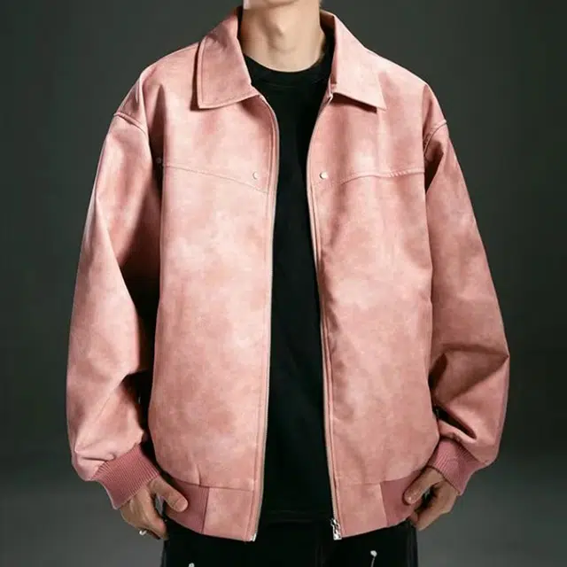 巴塞罗那足球俱乐部 简约做旧水洗宽松复古休闲皮衣 男女同款