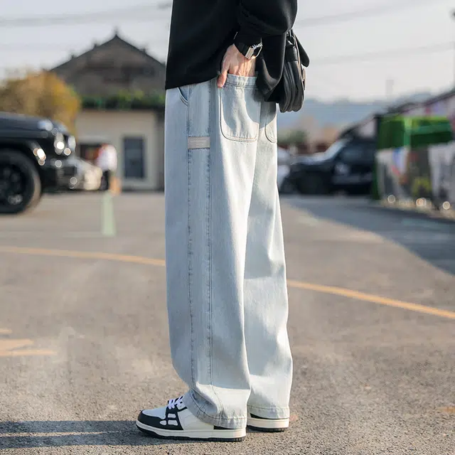 巴塞罗那足球俱乐部 美式高街复古做旧重工水洗宽松阔腿垂感直筒潮流休闲百搭通勤牛仔裤 男女同款
