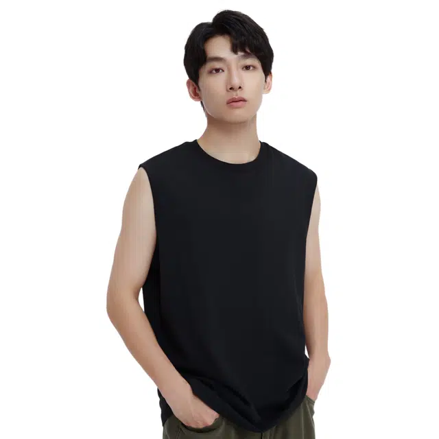 Cotton Aesthetic Wide Shoulder Sleeveless T-Shirt