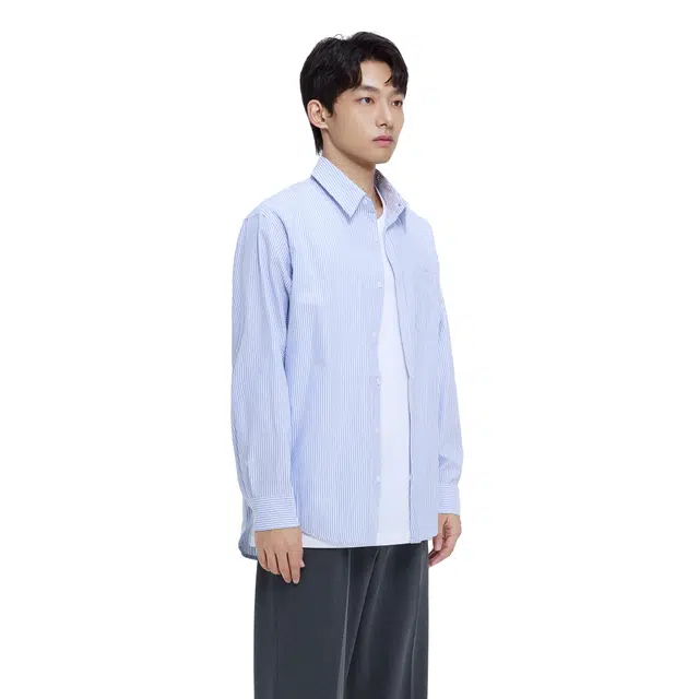棉的美学 条纹清爽通勤穿搭宽松长袖开衫外套衬衫 男女同款