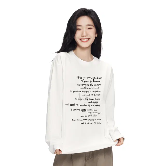 Cotton Aesthetic Letter Print Long Sleeve Tee
