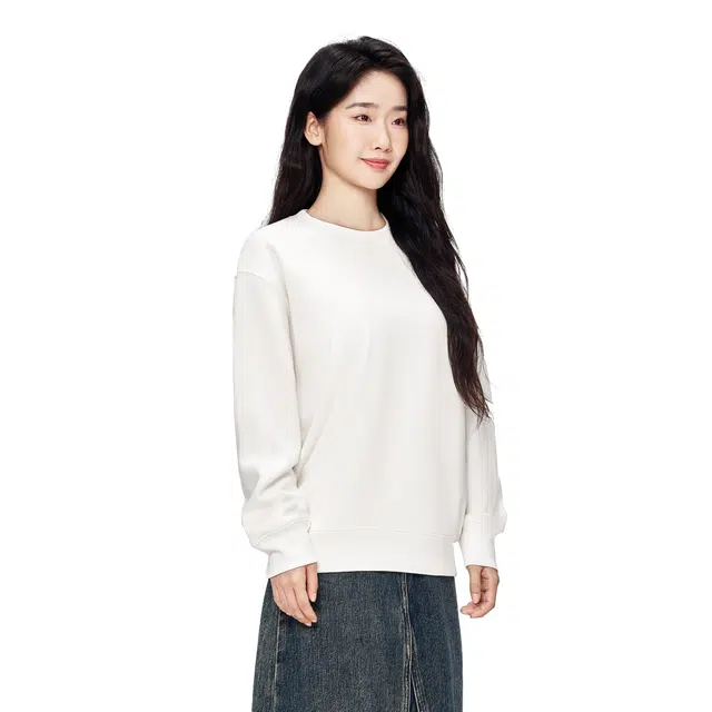 棉的美学 简约圆领加绒纯色常规长袖通勤套头卫衣 男女同款