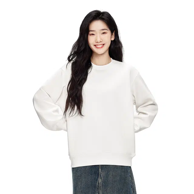 棉的美学 简约圆领加绒纯色常规长袖通勤套头卫衣 男女同款