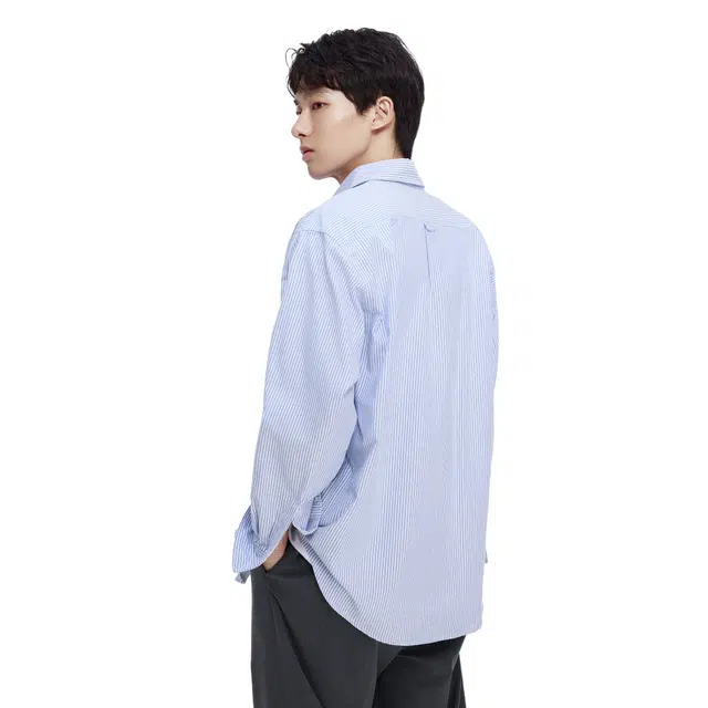 棉的美学 条纹清爽通勤穿搭宽松长袖开衫外套衬衫 男女同款