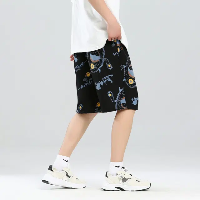 雅鹿 街头纯色基础款简约透气舒适垂感沙滩满印松紧五分休闲短裤 男女同款