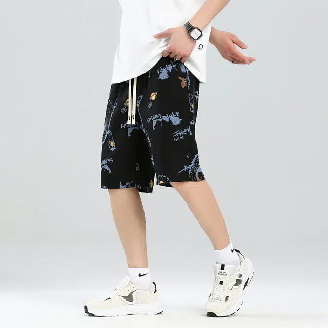 雅鹿 街头纯色基础款简约透气舒适垂感沙滩满印松紧五分休闲短裤 男女同款