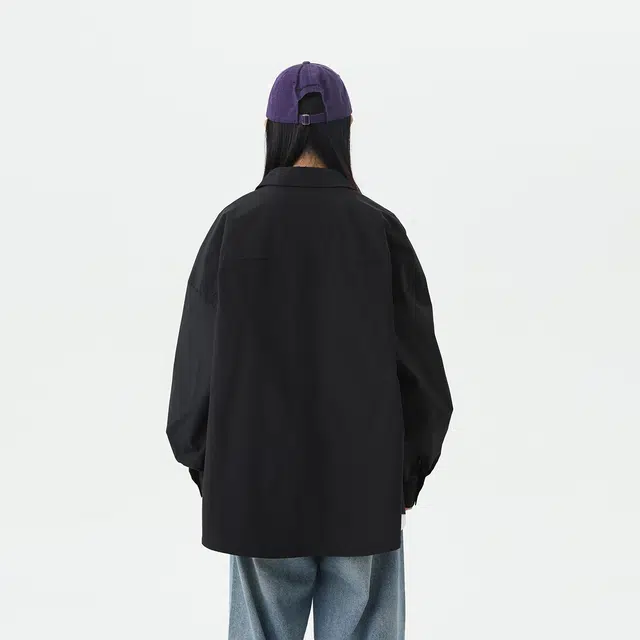 雅鹿 基础简约龙年款字母印花宽松休闲长袖衬衫 男女同款