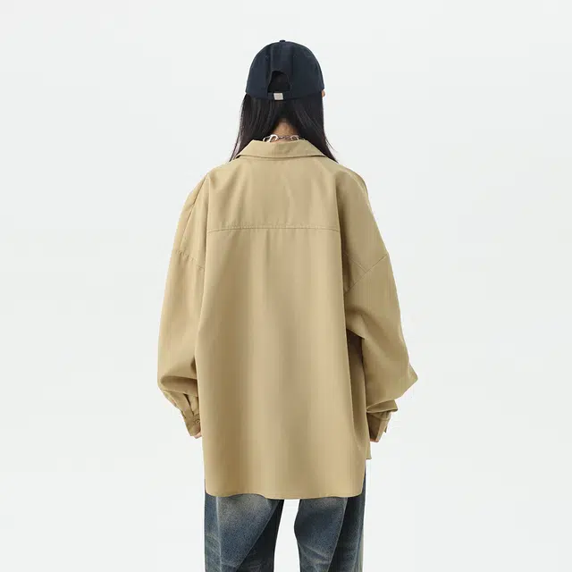 雅鹿 基础简约龙年款字母印花宽松休闲长袖衬衫 男女同款