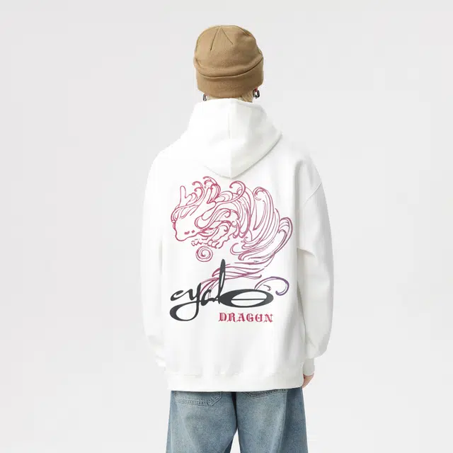 雅鹿 卡通龙字母印花宽松休闲连帽卫衣 男女同款