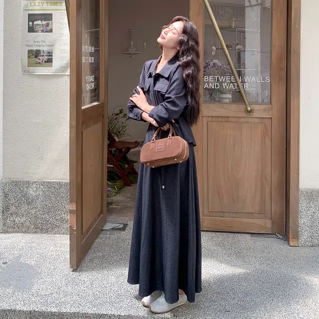 袋鼠 复古轻熟风收腰显瘦衬衫牛仔半身裙两件套裙装套装 女款