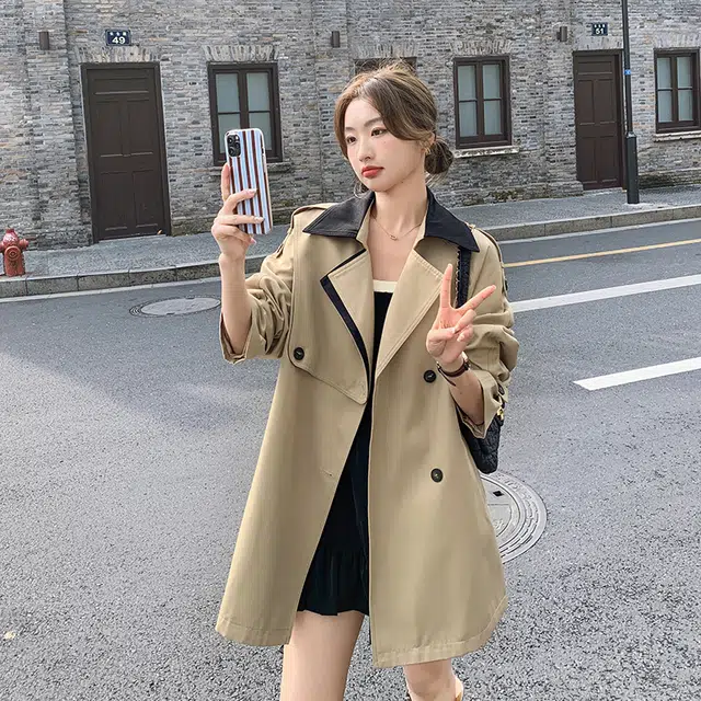 袋鼠 韩系炸街小个子高级设计感外套风衣 女款
