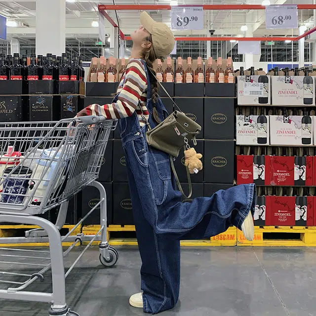 袋鼠 多巴胺条纹打底衫背带裤韩系减龄两件套时尚穿搭休闲套装 女款