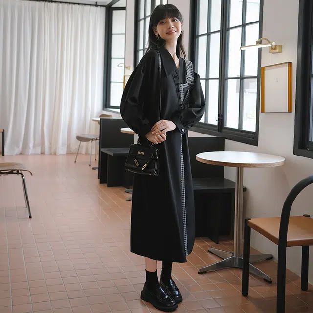 袋鼠 小众设计宽松独特长裙长袖连衣裙 女款