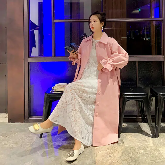 袋鼠 高级小众减龄韩系休闲中长款外套风衣 女款