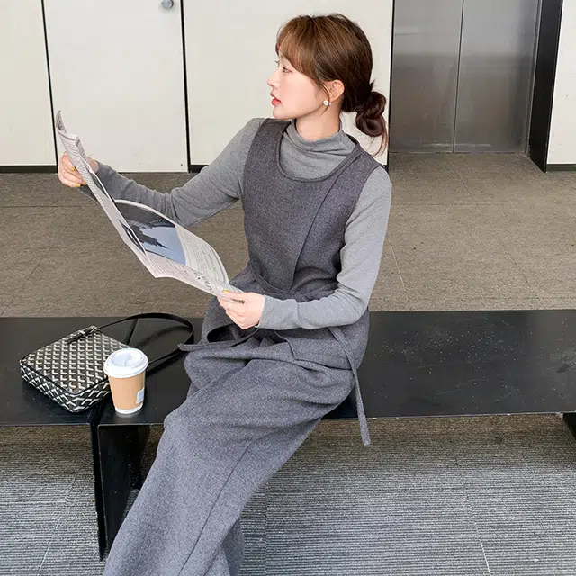 袋鼠 高级感毛呢马甲阔腿裤三件套休闲套装 女款