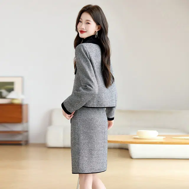 袋鼠 小香风两件套时尚气质名媛高级感外套半身裙裙装套装 女款