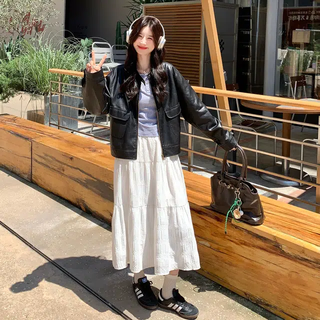 袋鼠 时尚减龄洋气短款韩系甜酷夹克上衣外套皮衣 女款