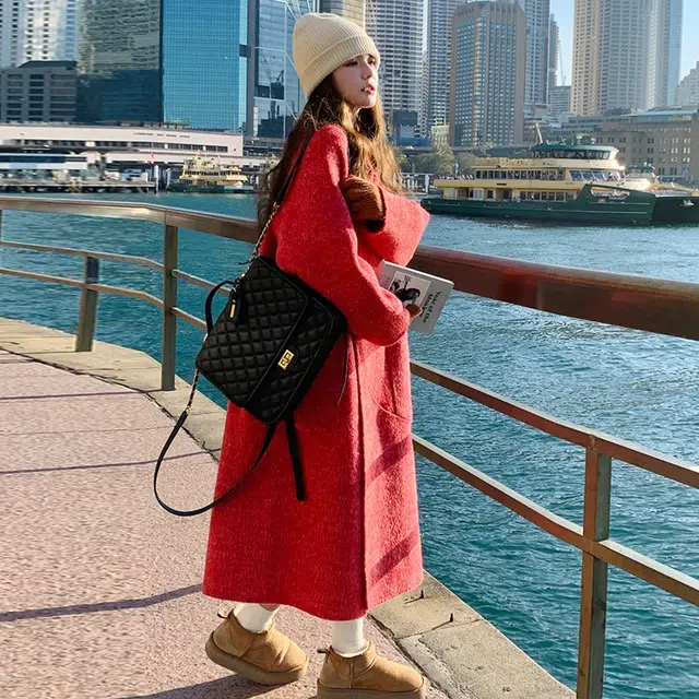 袋鼠 双面呢外套时尚潮流简约保暖舒适百搭羊毛大衣 女款