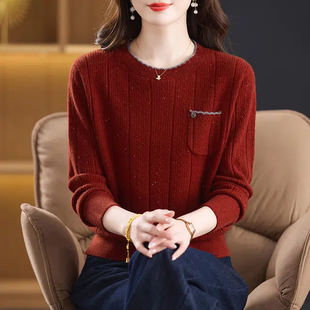 袋鼠 洋气时尚宽松显瘦减龄纯色质感羊毛打底针织衫 女款