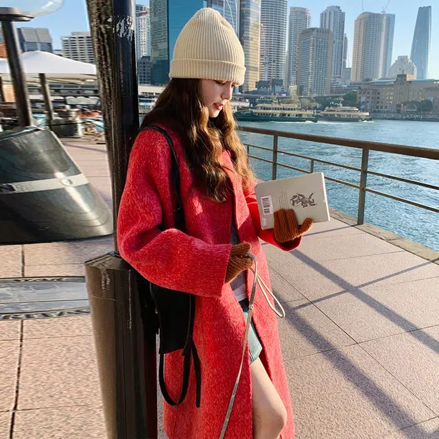 袋鼠 双面呢外套时尚潮流简约保暖舒适百搭羊毛大衣 女款